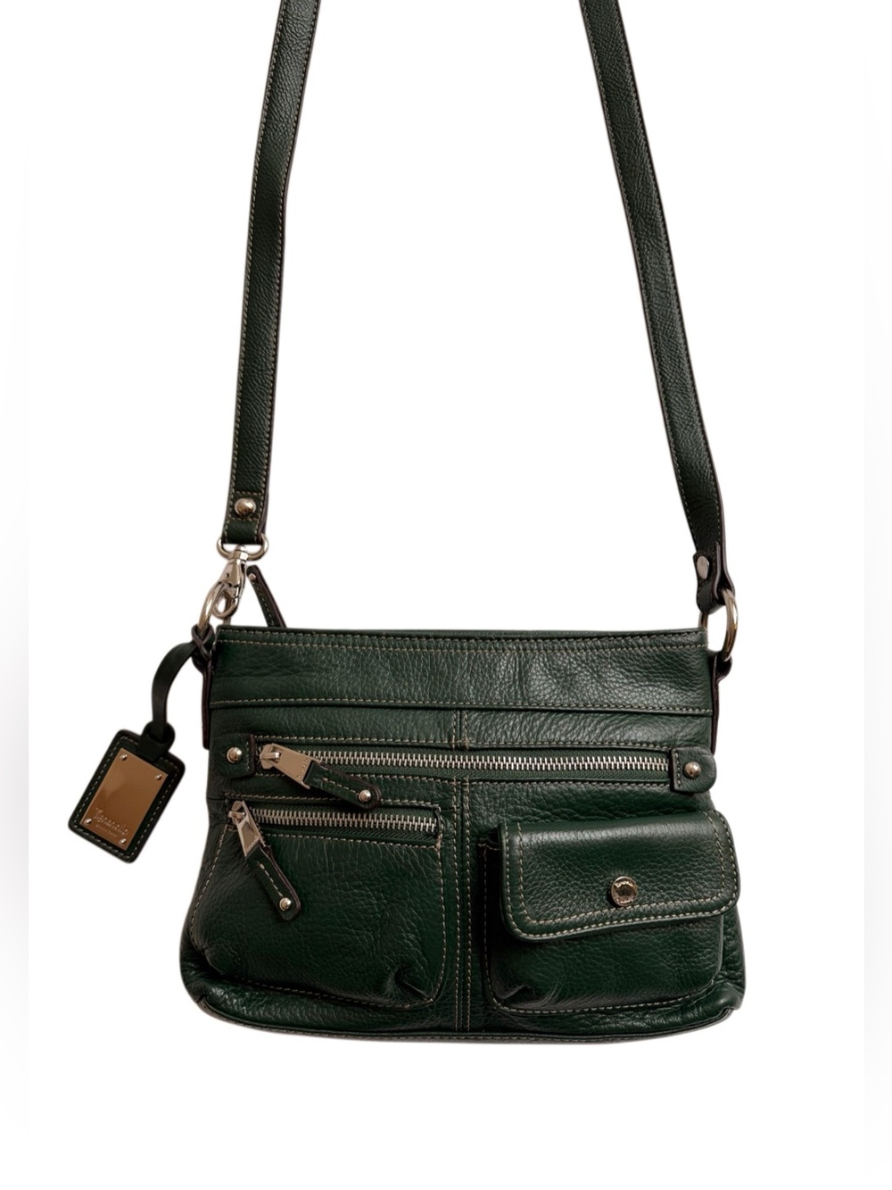 Vintage Y2K Tignanello Leather Crossbody Bag in Dark Green